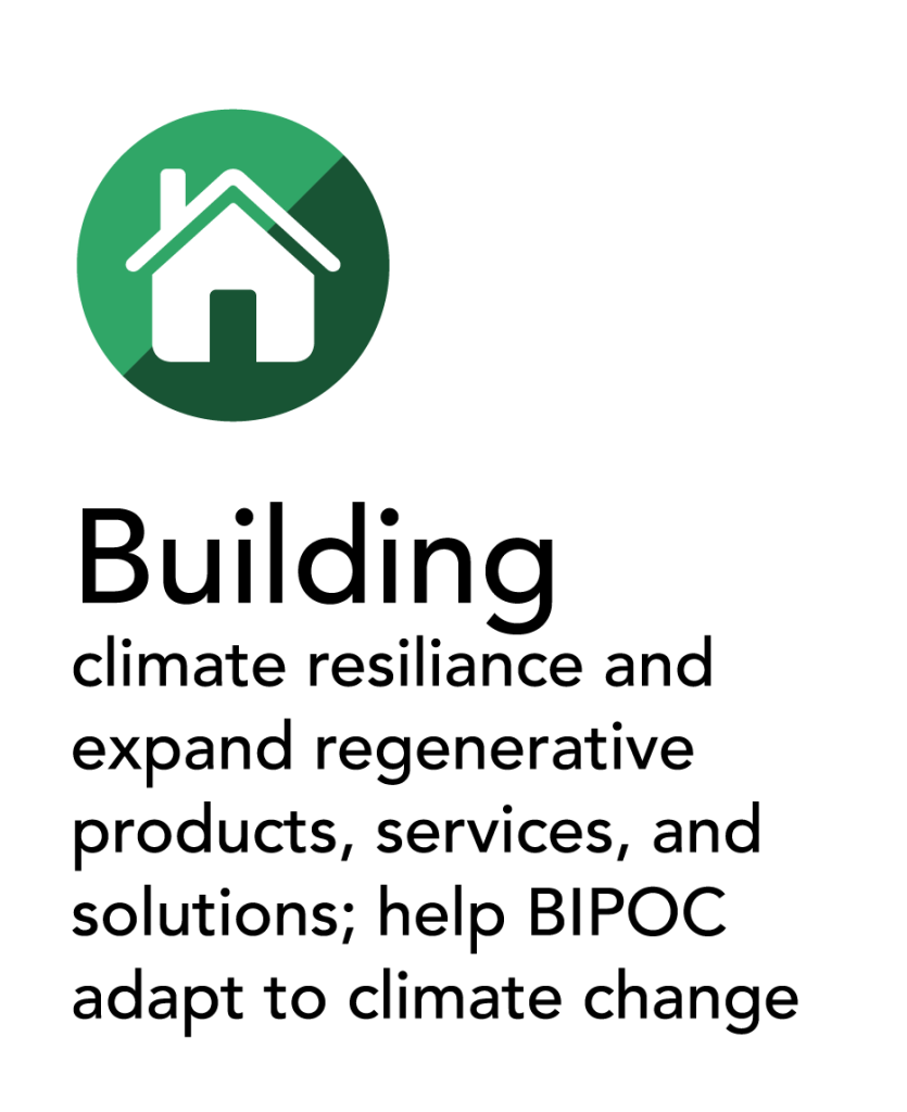 Building climate resilience and expand regenerative products, services, and solutions; help BIPOC adapt to climate change