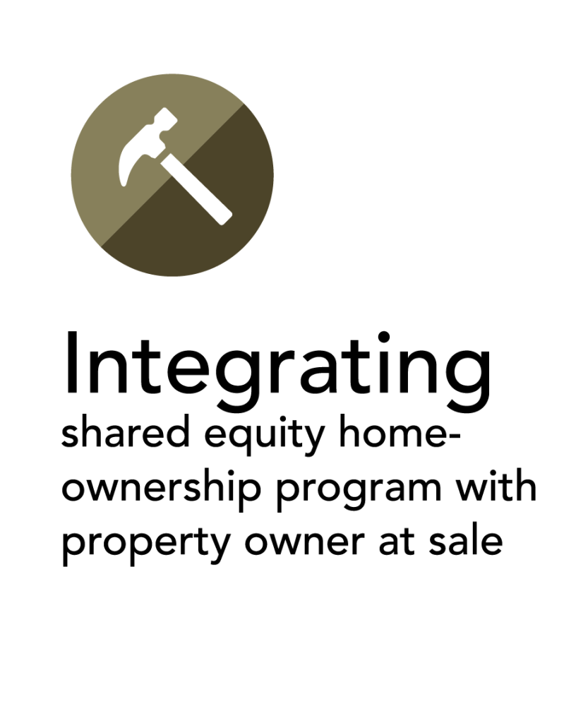 Integrating shared equity home-ownership program with property owner at sale